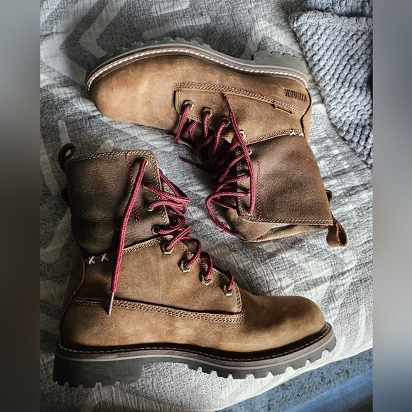 Kodiak BRALORNE leather boots plaid tan sz 7 waterproof winter cabincore hiking - Picture 6 of 14